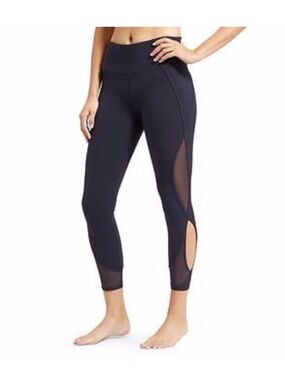 Athleta Salutation Mesh Leggings Small Navy High Rise Ankle Yoga Workout Tights